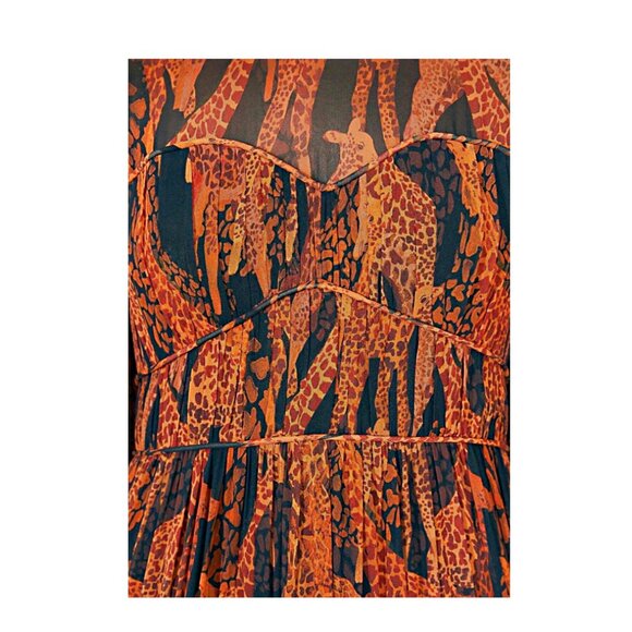 Farm Rio Giraffes Puff Sleeve Corset Piping Tiered Maxi Dress in Orange  S  $315 - Picture 5 of 16